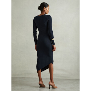 REISS JEM Knitted Asymmetric Midi Dress